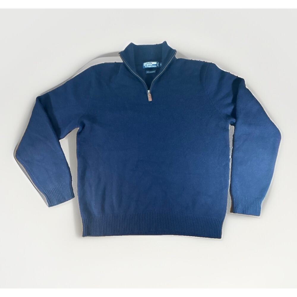 Vtg Polo Ralph Lauren 100% Cashmere Quarter Zip Sweater Navy Blue Men’s Large L - Picture 2 of 11
